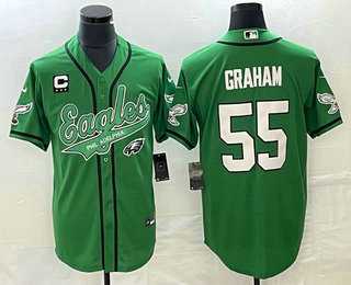 Mens Philadelphia Eagles #55 Brandon Graham Green C Patch Cool Base Stitched Baseball Jersey
